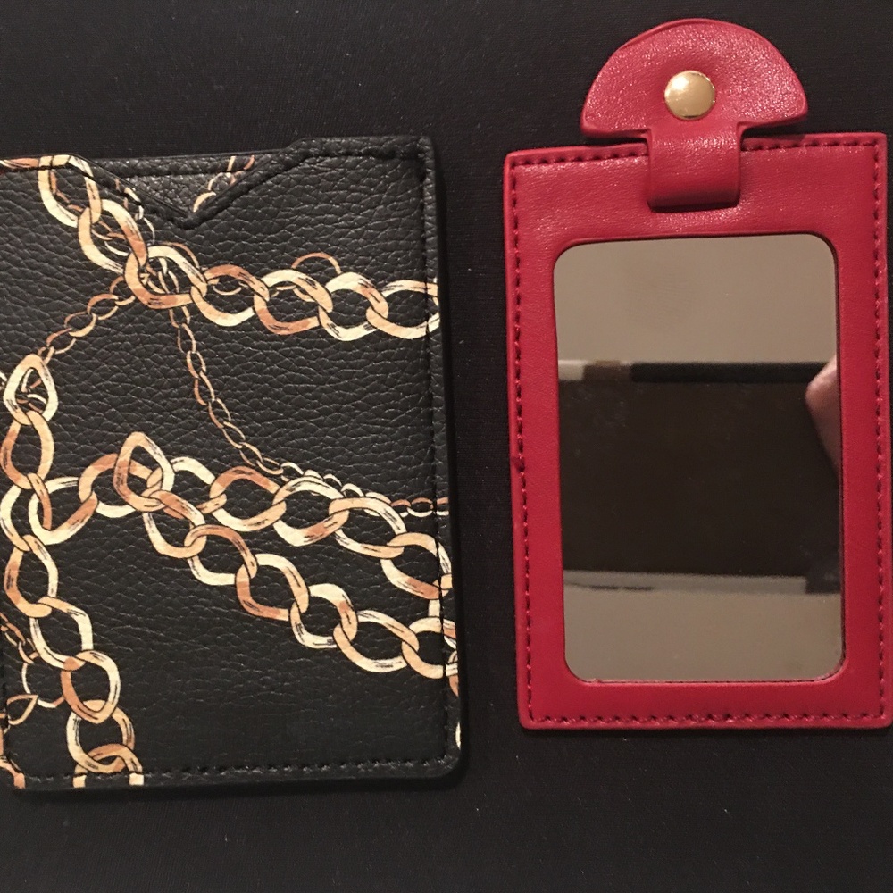 Faux Leather Travel Mirror In Case